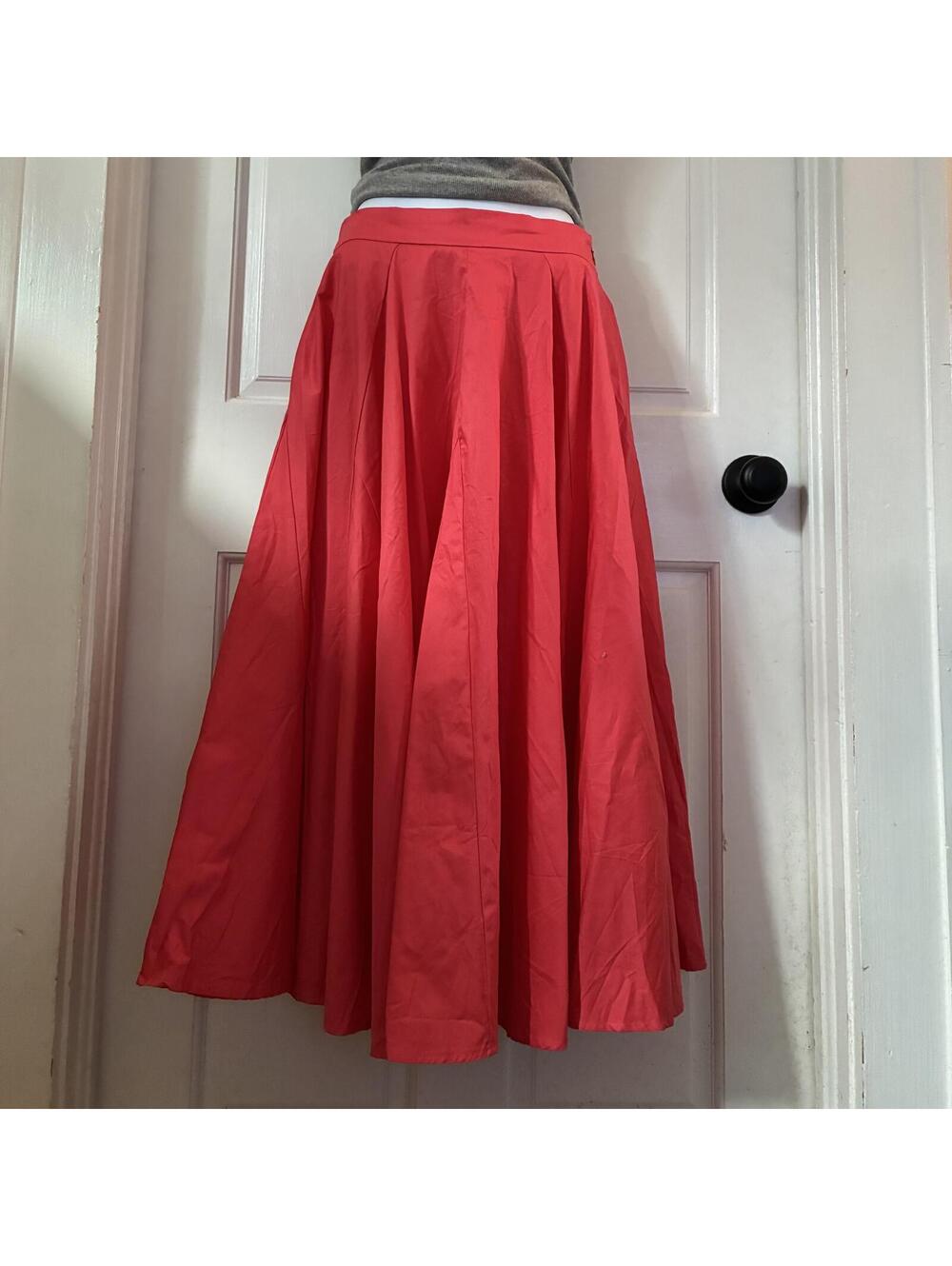 Bright Coral Red Anthropologie / Flat White Flare 100% Cotton Skirt - XS / NWT